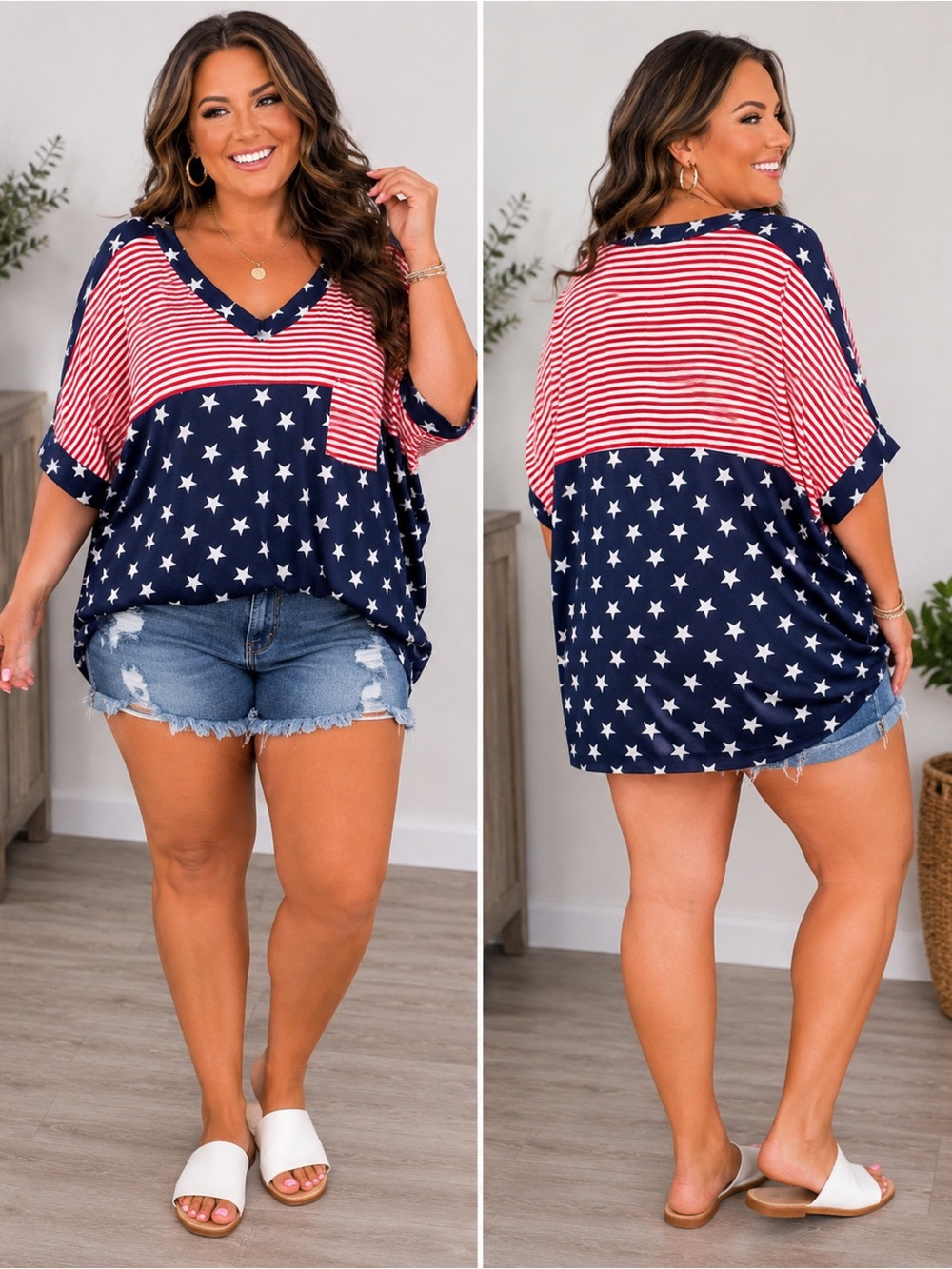 Heimish USA Americana Stars & Stripes Dolman Tunic Top Plus Size 3X NWOT